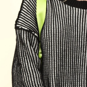 Dashawn Cropped Striped Slit Sweater in Color Black